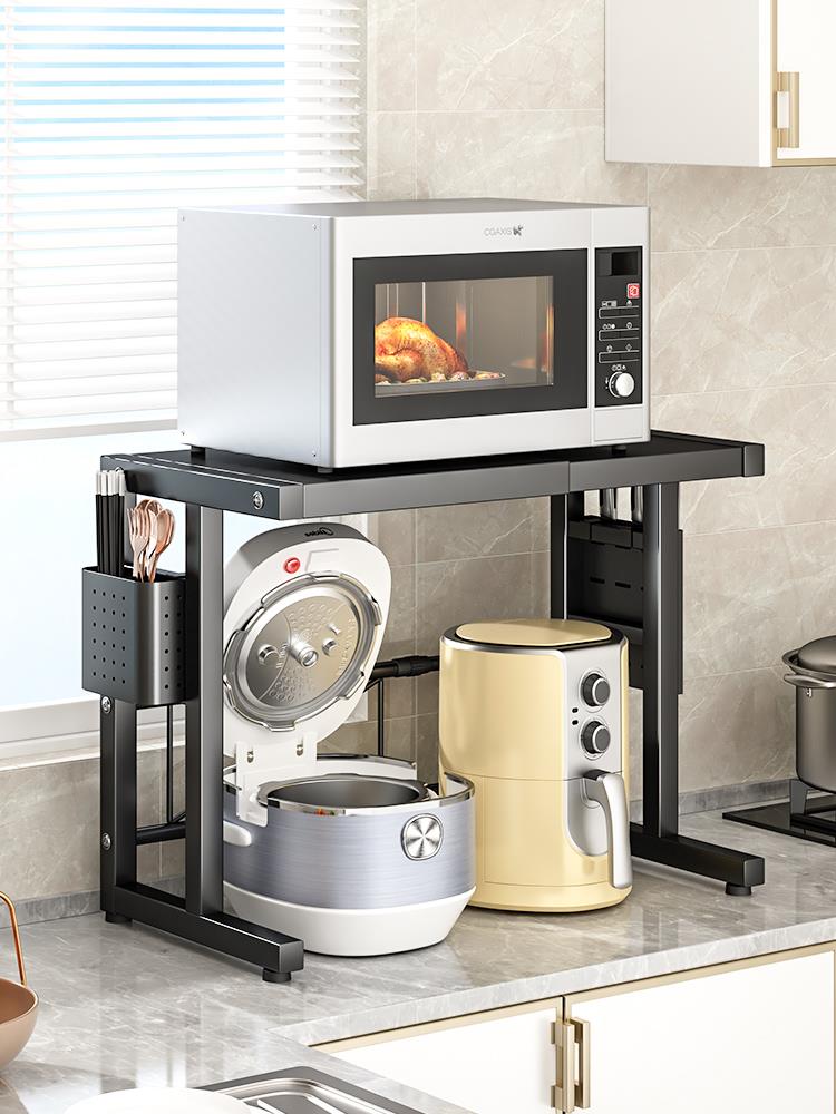 多功能廚房置物架伸縮加高雙層檯面收納微波爐烤箱電飯煲