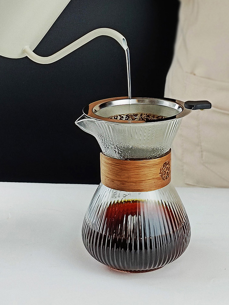 豎紋一體咖啡壺 耐熱手衝咖啡壺 過濾器具 居家美式風格