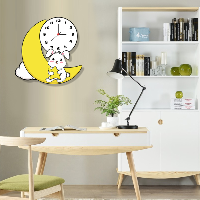 創意可愛月亮兔掛鐘 裝飾客廳臥室兒童房
