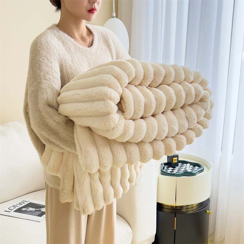 韓式兔毛絨保暖多功能蓋毯辦公午睡披肩冬季厚兔兔絨毯子