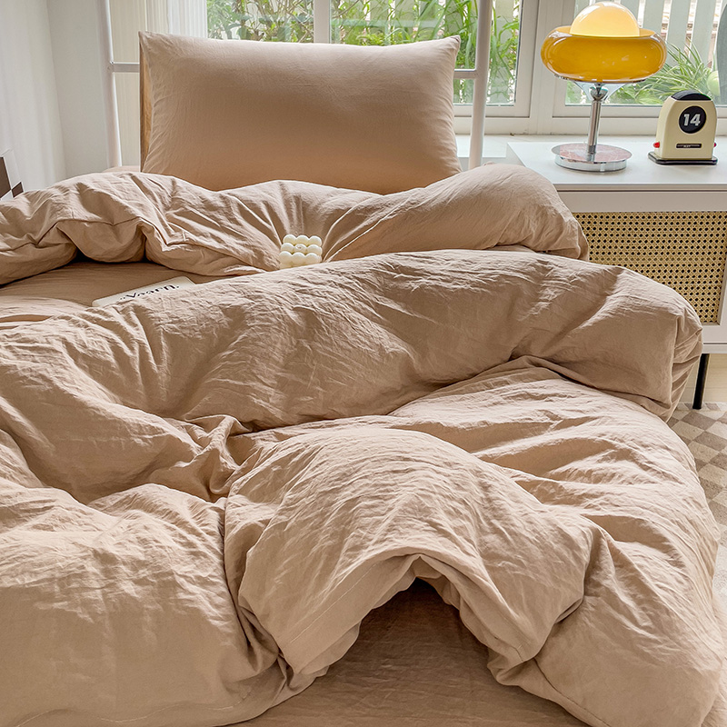 夜夜好眠ins風簡約純色水洗棉四件套裸睡被套床單床品打造舒適睡眠空間