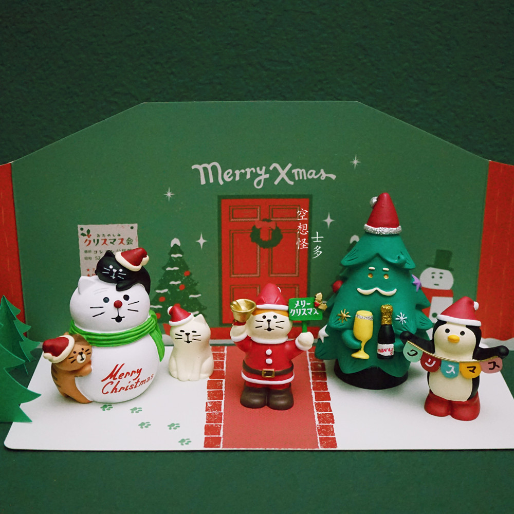 日式聖誕節昭和貓咪裝飾雪人聖誕老人蛋糕柴犬擺件創意祝福朋友