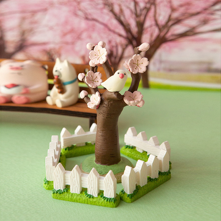 日式春季文鳥櫻花樹枝桌面裝飾decole樹脂裝飾桃花樹樁搭配賞櫻場景道具