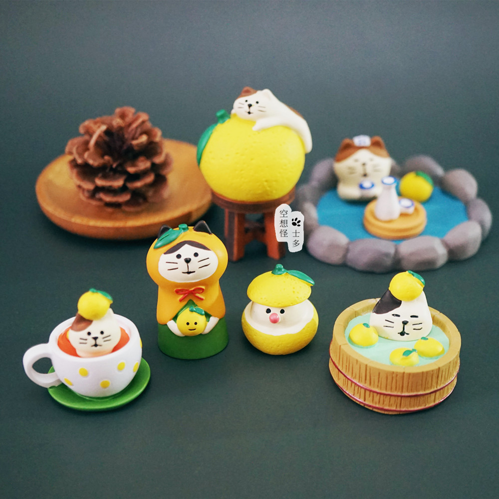 decole日式襍貨和風水果貓咪柚子日和文鳥少女心治瘉小擺件柚子茶