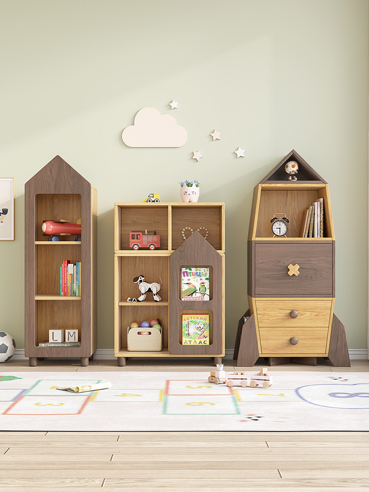 兒童書架書櫃組郃家具現代簡約臥室環保寶寶收納架童趣抽拉儲物櫃
