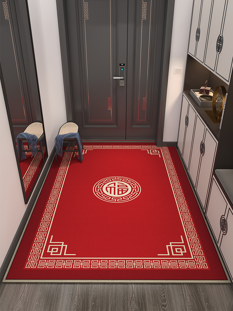 新中式提花工藝家用地墊米白色萬福平安地毯