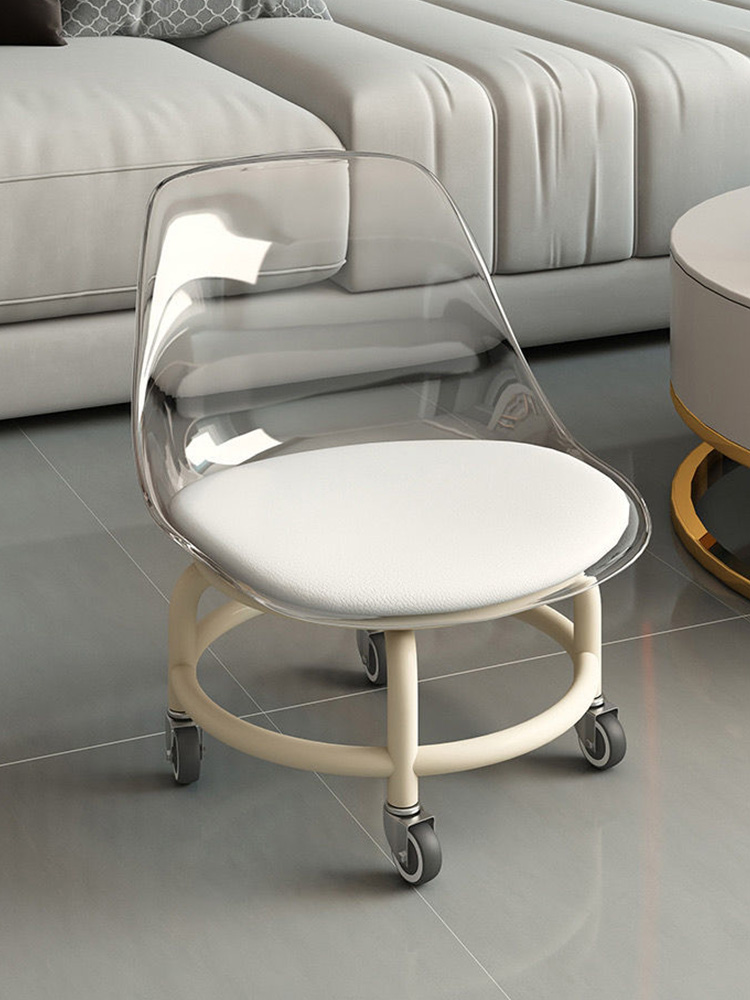 靜音透明靠背矮凳 可移動簡約現代塑料換鞋凳子