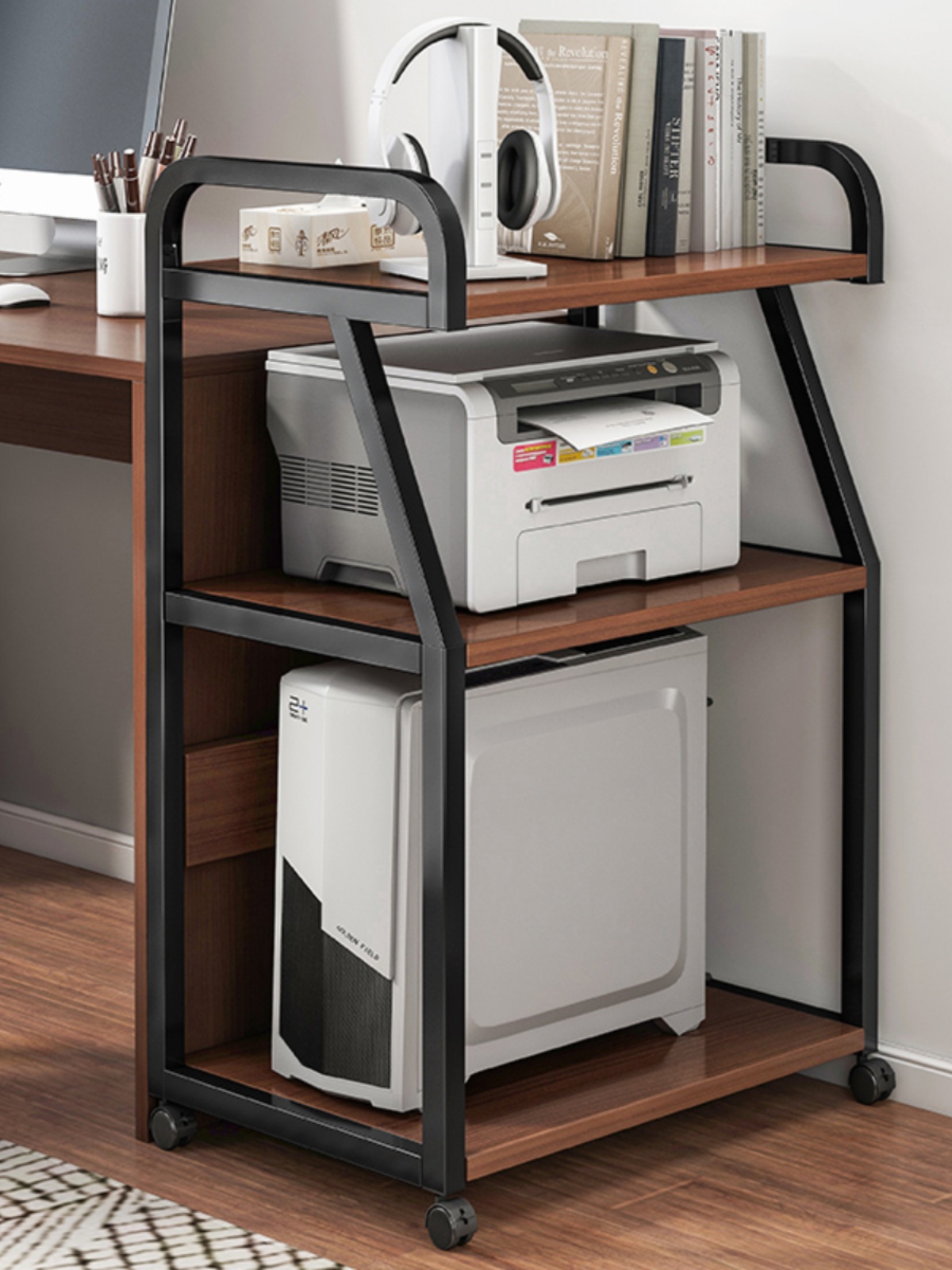 放打印機置物架落地放置櫃擱物架子可移動辦公室桌邊電腦主機托架