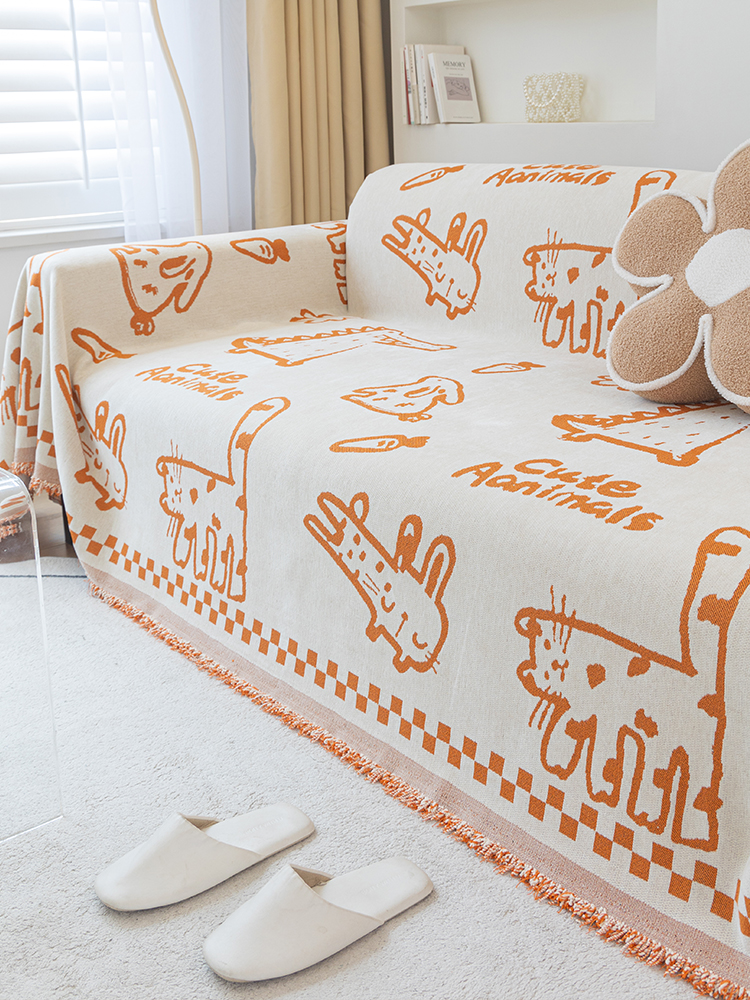 卡通風格雪尼爾材質 沙發蓋巾 防護貓抓 萬能四季通用