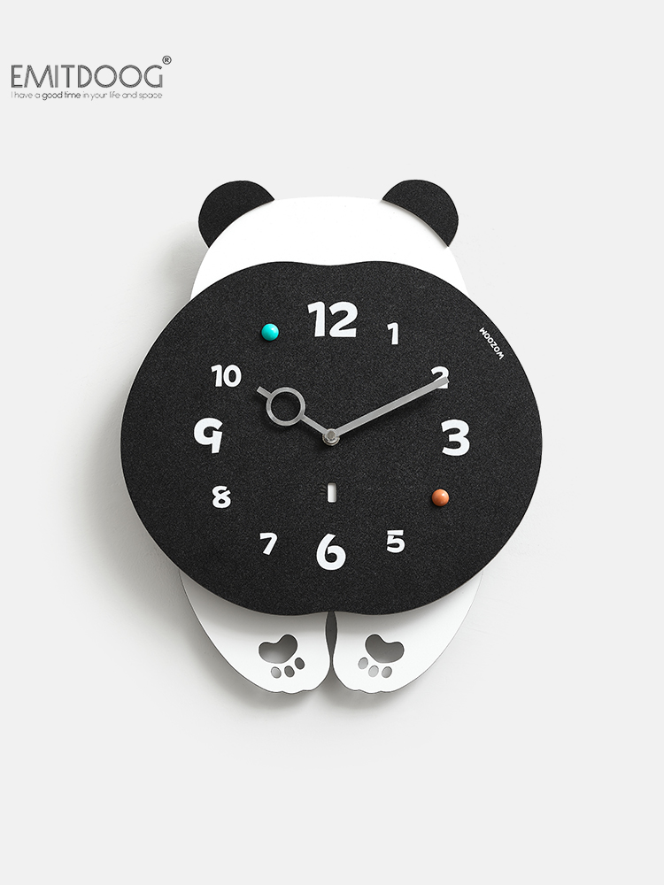 簡約現代風格掛鐘 熊貓花花款 客廳裝飾牆創意時鐘