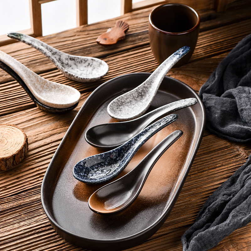 日式個性家用陶瓷拉麪小湯勺子調羹飯勺粥勺甜品創意複古餐具湯匙 (7.6折)