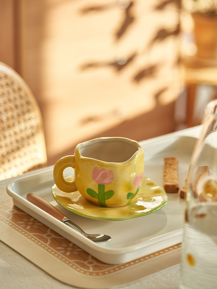 日式小清新ins風手捏風馬克杯咖啡杯碟下午茶杯子陶瓷杯