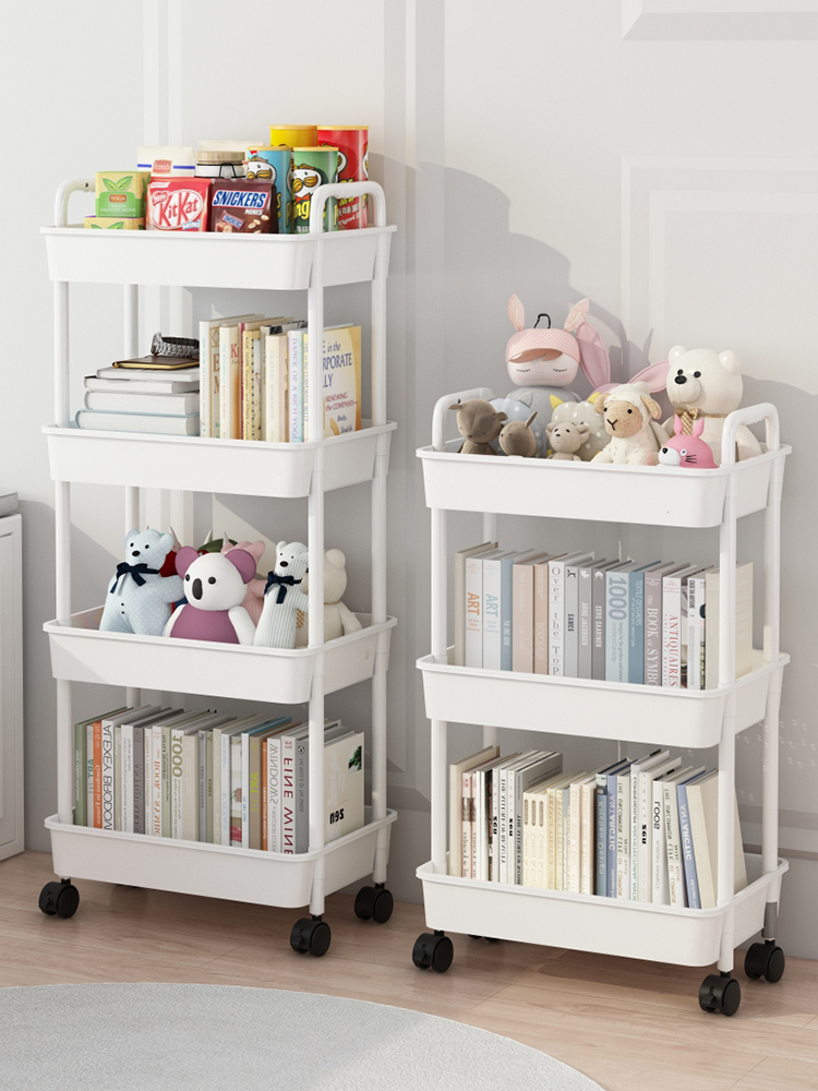 可移動置物架兒童書架玩具收納架閱讀家用小推車落地多層簡易書櫃