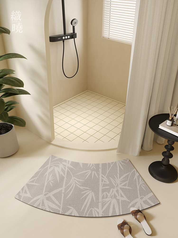 珪藻土弧形地墊浴室門口防滑吸水竹子紋理簡約現代風格