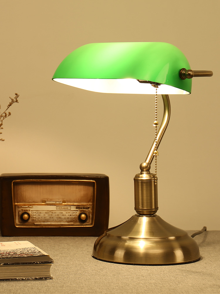 復古書房書桌充電檯燈 美式老上海民國綠色銀行護眼臥室照明燈具