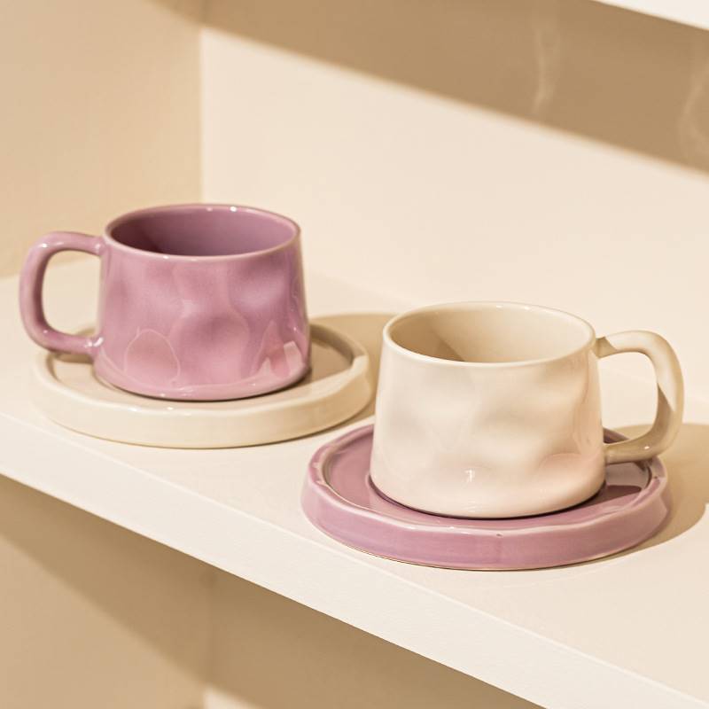 法式風格黛紫白卡陶瓷咖啡杯碟高顏值禮品