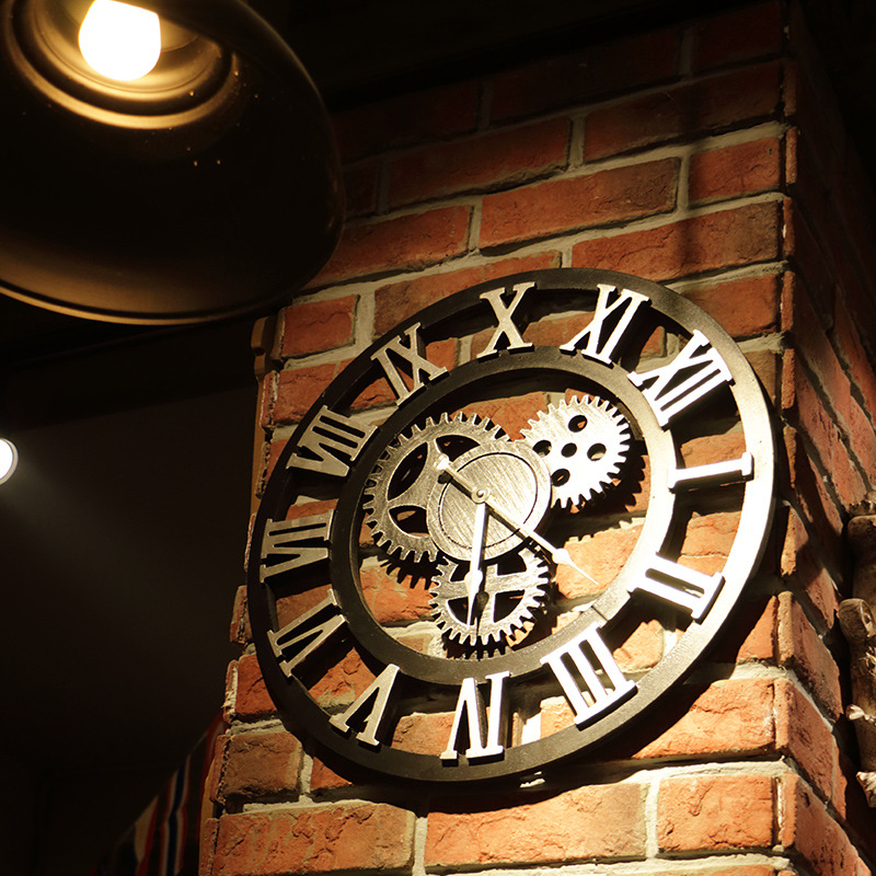 復古工業風齒輪壁掛鐘表美式餐廳裝飾超大號壁鐘掛牆時鐘