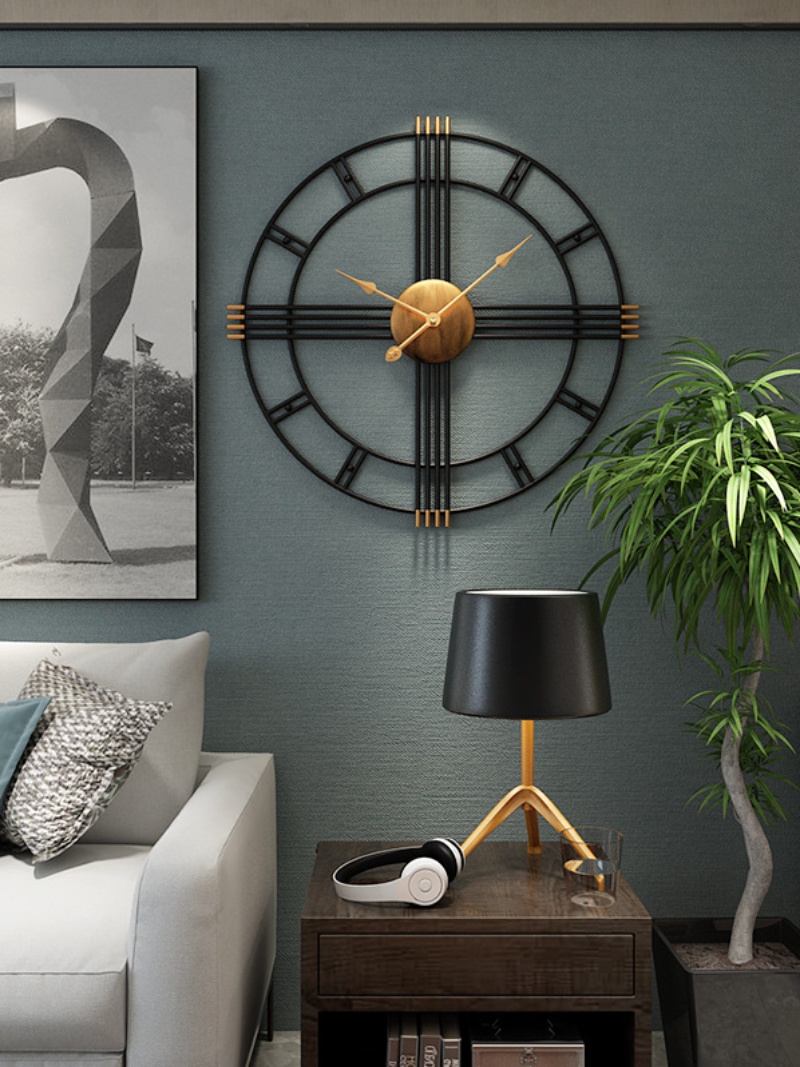 美式鐵藝掛鐘簡約客廳裝飾北歐個性金屬掛錶靜音創意時鐘