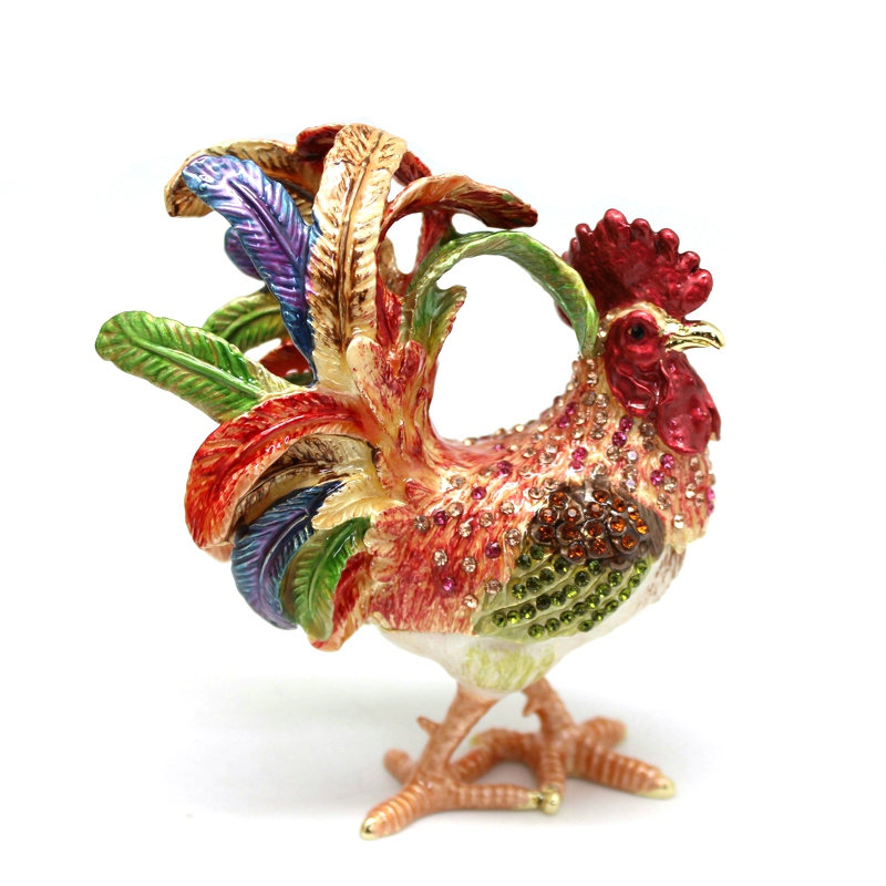 歐式風格合金琺琅鳳尾公雞擺件 裝飾首飾盒 創意祝福禮物