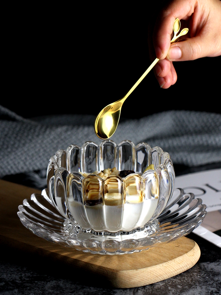 日式風格水晶玻璃碗花邊設計適合燕窩美容院養生粥家用冰粉