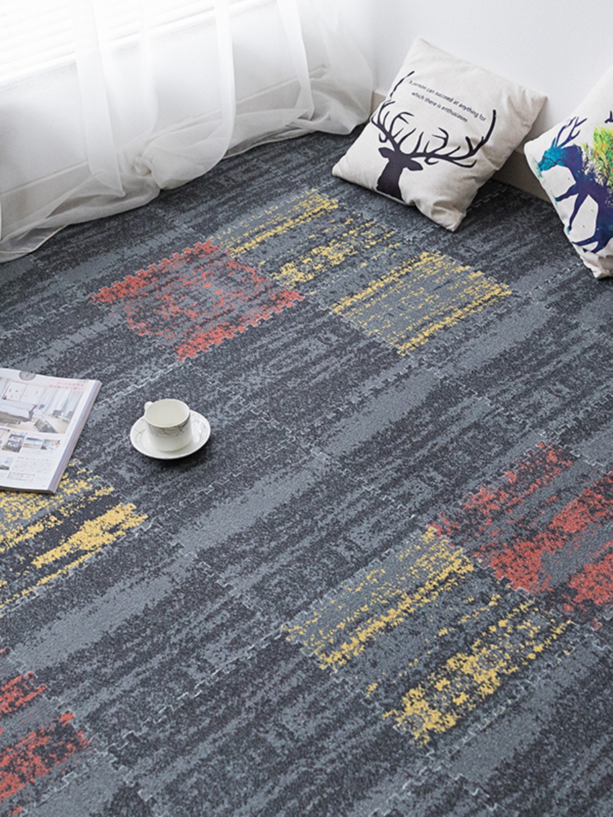 拼接印花短絨地毯點綴臥室客廳簡約耐髒打造舒適家居空間