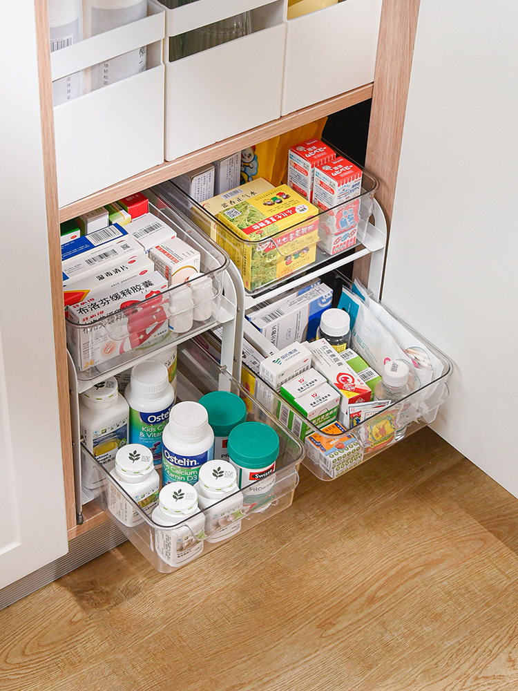 抽屜式葯物收納盒家用雙層桌麪整理廚房櫥櫃內保健品葯品置物架子