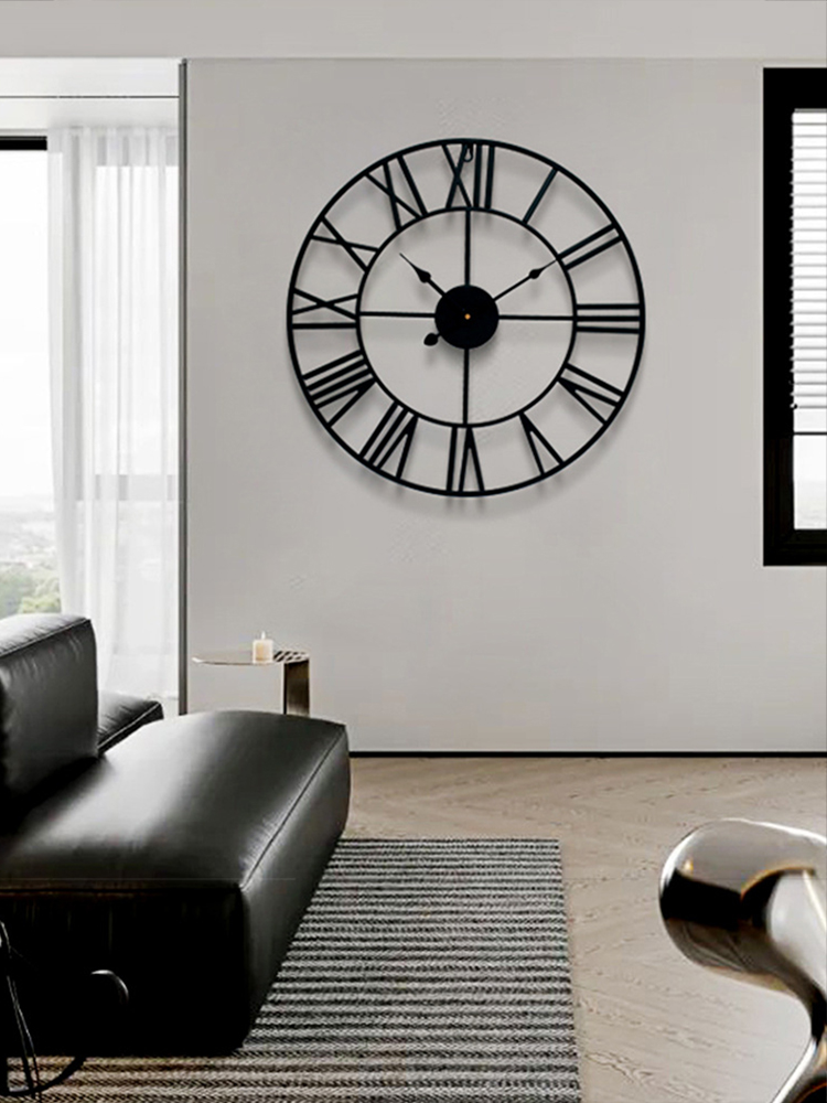 復古羅馬數字掛鐘 工業風金屬鐵藝時鐘 客廳餐廳創意美式掛牆鐘