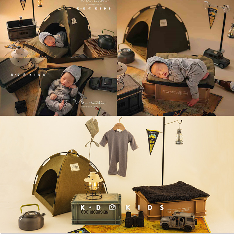 新生兒露營風主題帳篷戶外複古兒童照相嬰兒寶寶攝影道具拍照服飾 (1.5折)