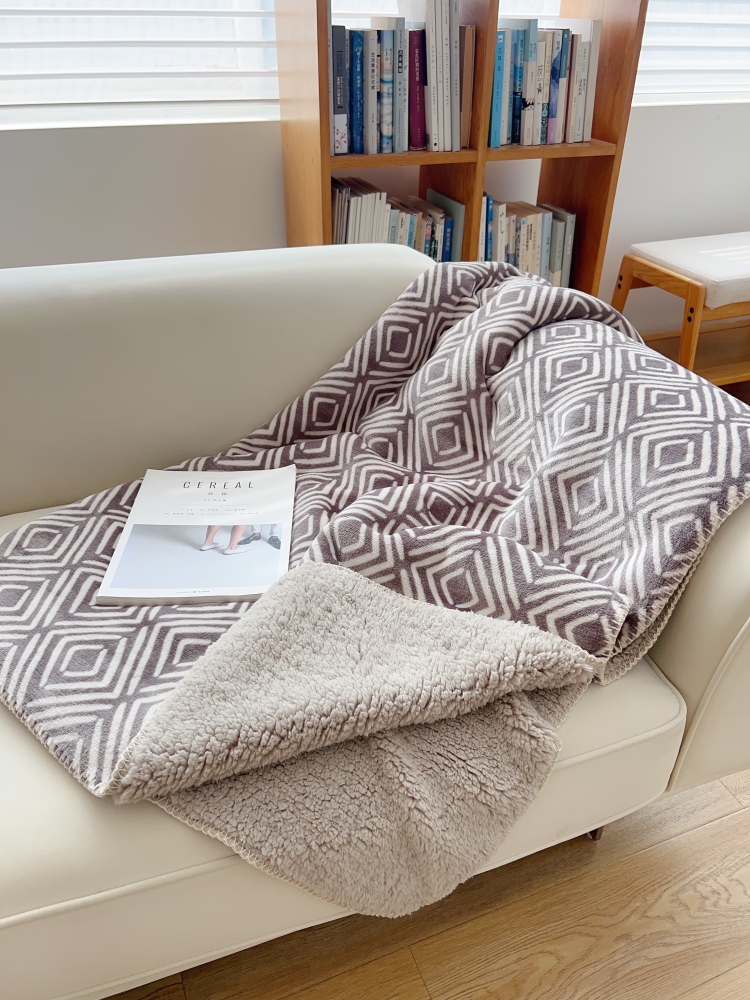 幾何灰咖北歐風格雙層毛毯加厚保暖冬季法蘭絨珊瑚絨午睡毯