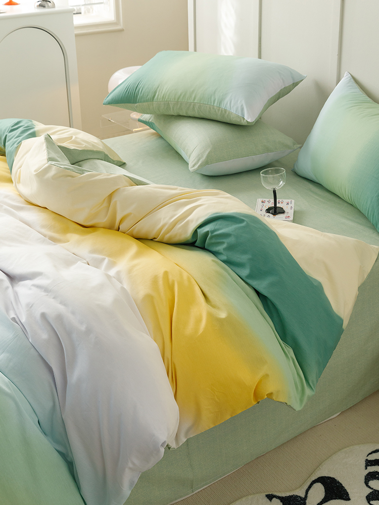 北歐風ins純棉床上四件套全棉100漸變色床單被套宿舍三件套床品舒適簡約風格百搭