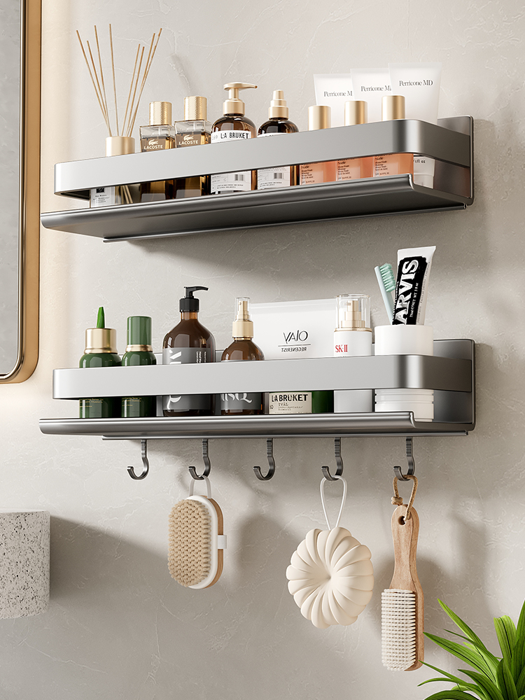 浴室免打孔置物架簡約風格太空鋁材質適合洗手檯牆上壁掛使用門數可依使用情境選擇