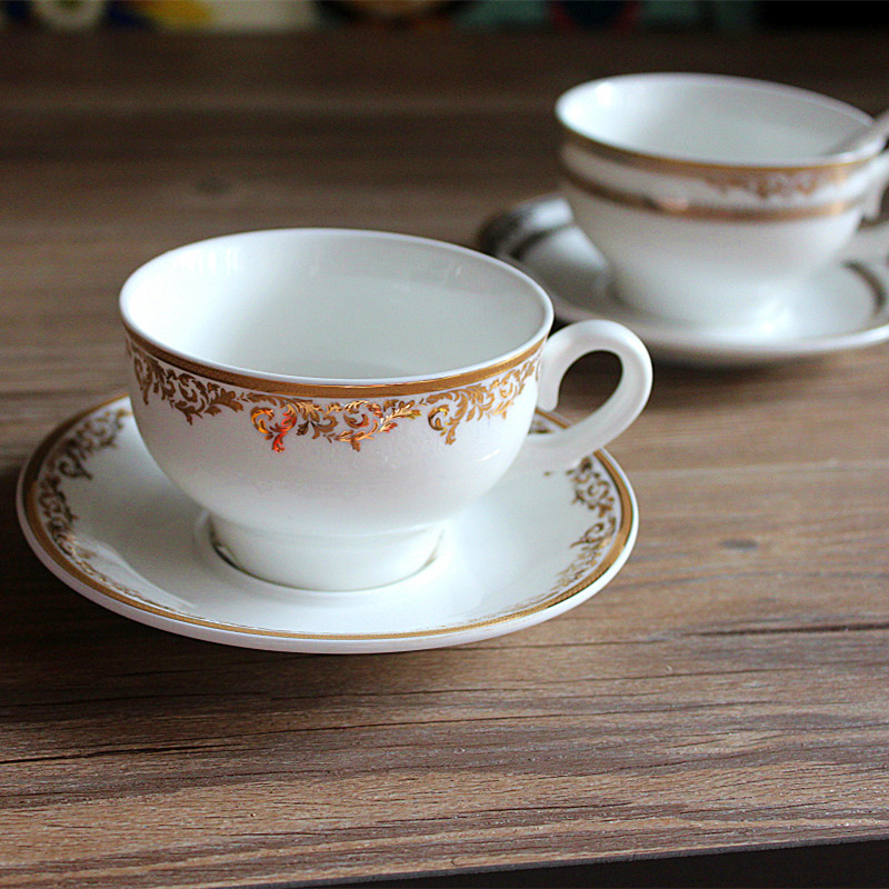 美式風格高檔骨瓷咖啡杯 金銀邊花邊 英式花茶杯 配碟