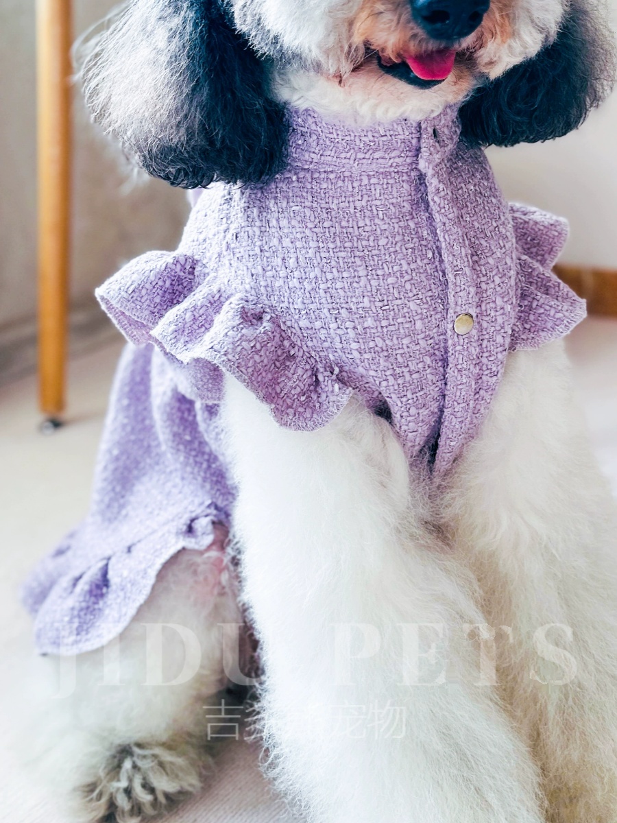 寵物狗狗衣服鼕天加厚小香風紫色蝴蝶結禮服甜美公主裙巨貴柴犬 (8.3折)