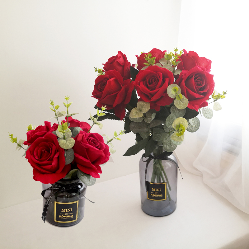 北歐風格塑料花束室內客廳裝飾擺件仿真玫瑰花花藝套裝組合