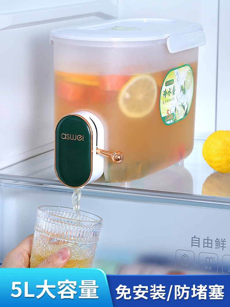日式風格塑料冷水壺 帶龍頭冰箱家用飲料桶