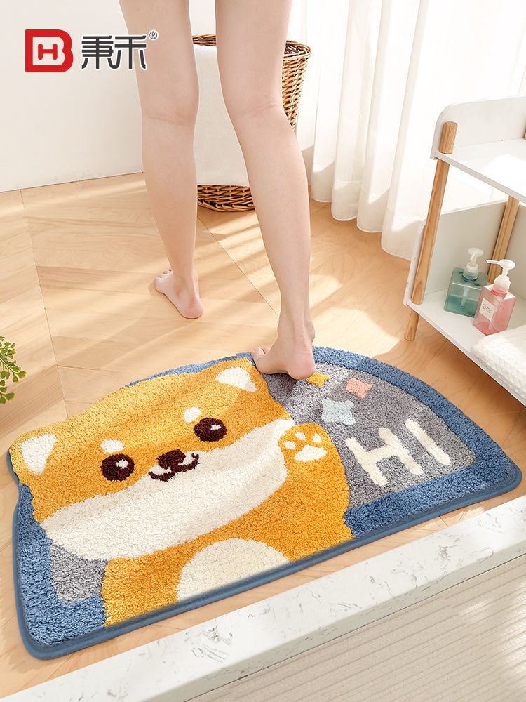 日式風格小柴犬家用浴室地墊吸水防滑門墊臥室半圓地毯 (8.3折)