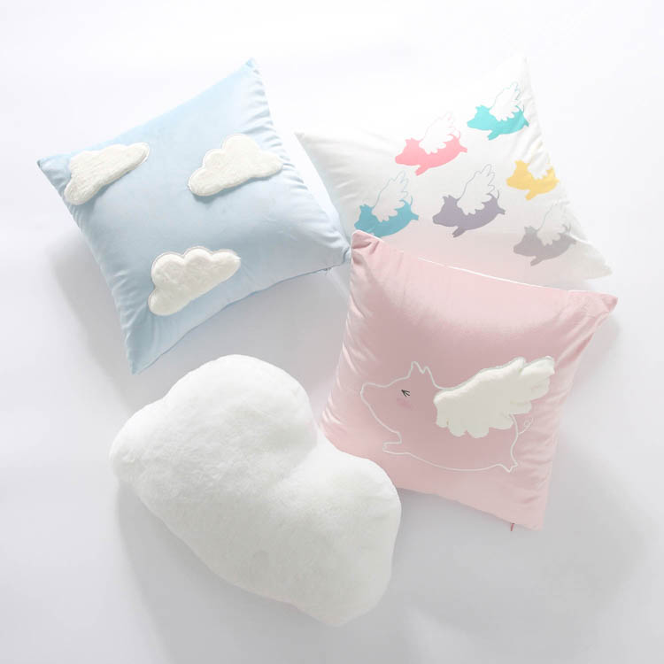 雲朵毛毛靠枕 ins風粉色抱枕 可愛沙發靠墊 手工床枕套