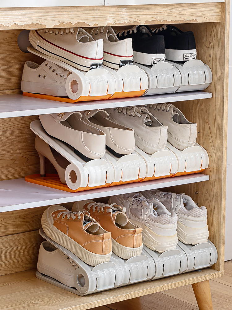 簡約透明日式鞋盒鞋櫃收納盒摺疊鞋架分層隔板裝放鞋箱