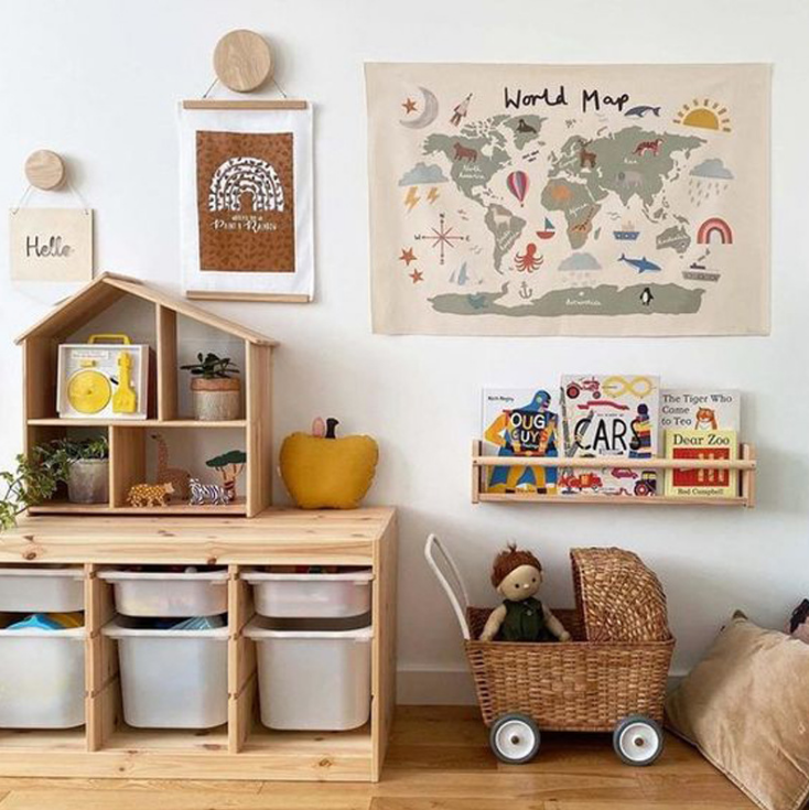 簡約北歐風純棉卡通動物地圖兒童房掛毯牆壁裝飾拍照背景布