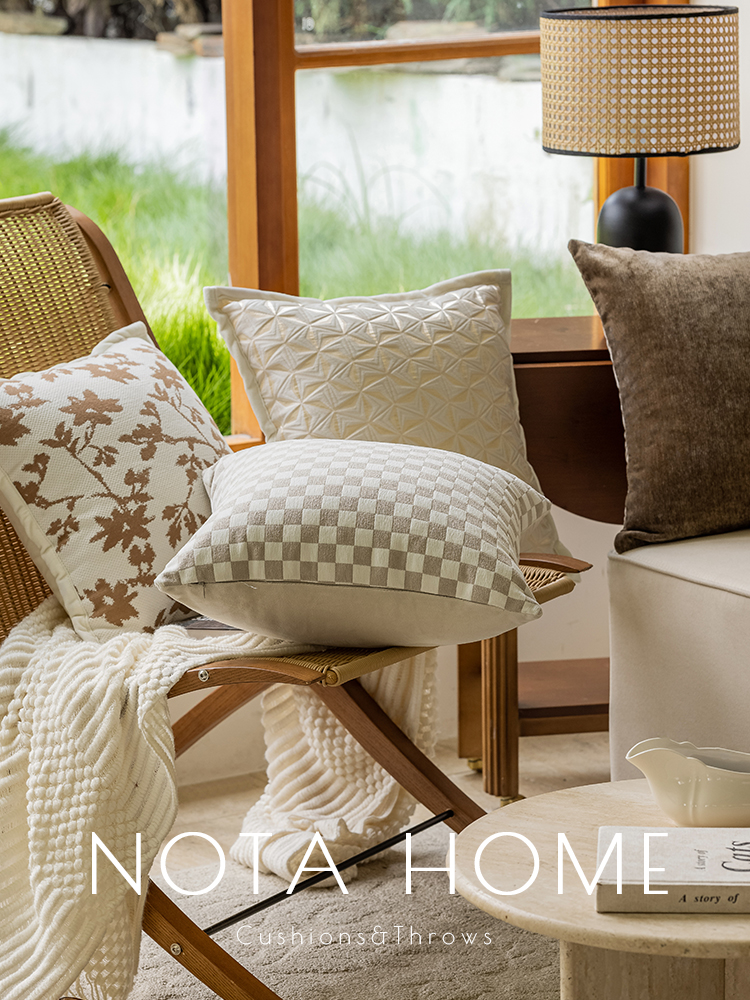 北歐風棋盤格抱枕混紡材質簡約現代風格客廳沙發抱枕套