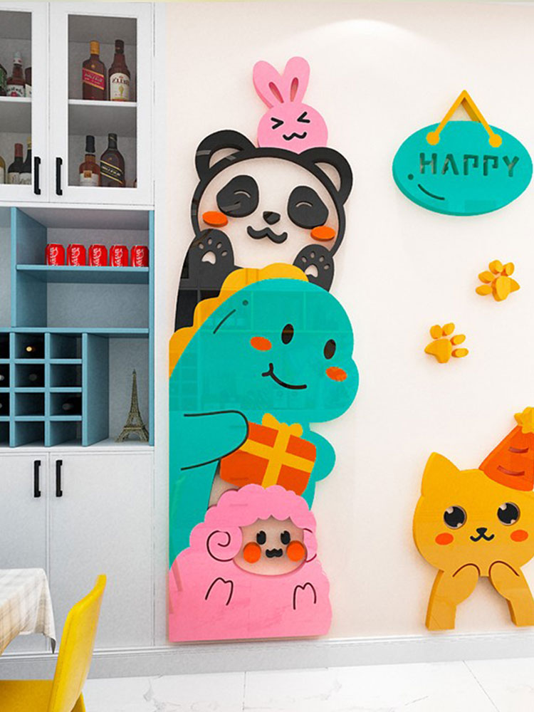 兒童房間俏皮3D動物門貼點綴牆面自黏好撕不留痕跡
