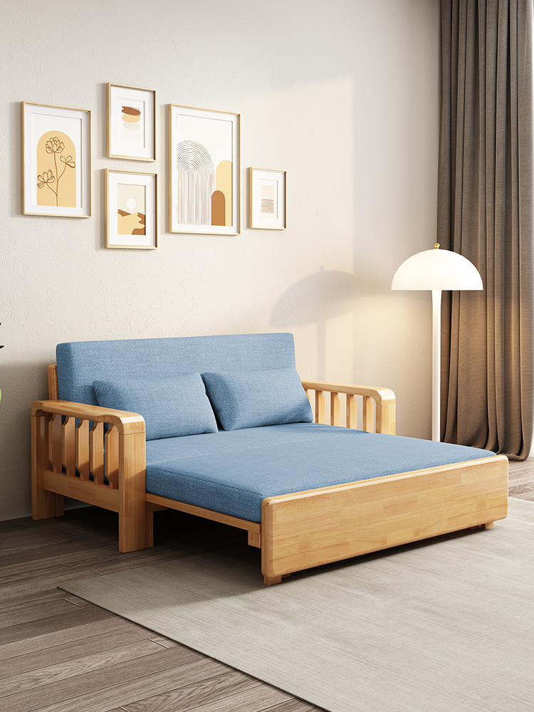 實木沙發床兩用可摺疊 小戶型客廳坐臥伸縮家用中式抽拉單人雙人床 (8.3折)