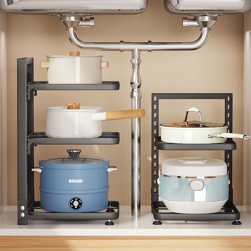 創意金屬置地式單雙邊多層鍋具置物架水槽櫥櫃分層鍋架