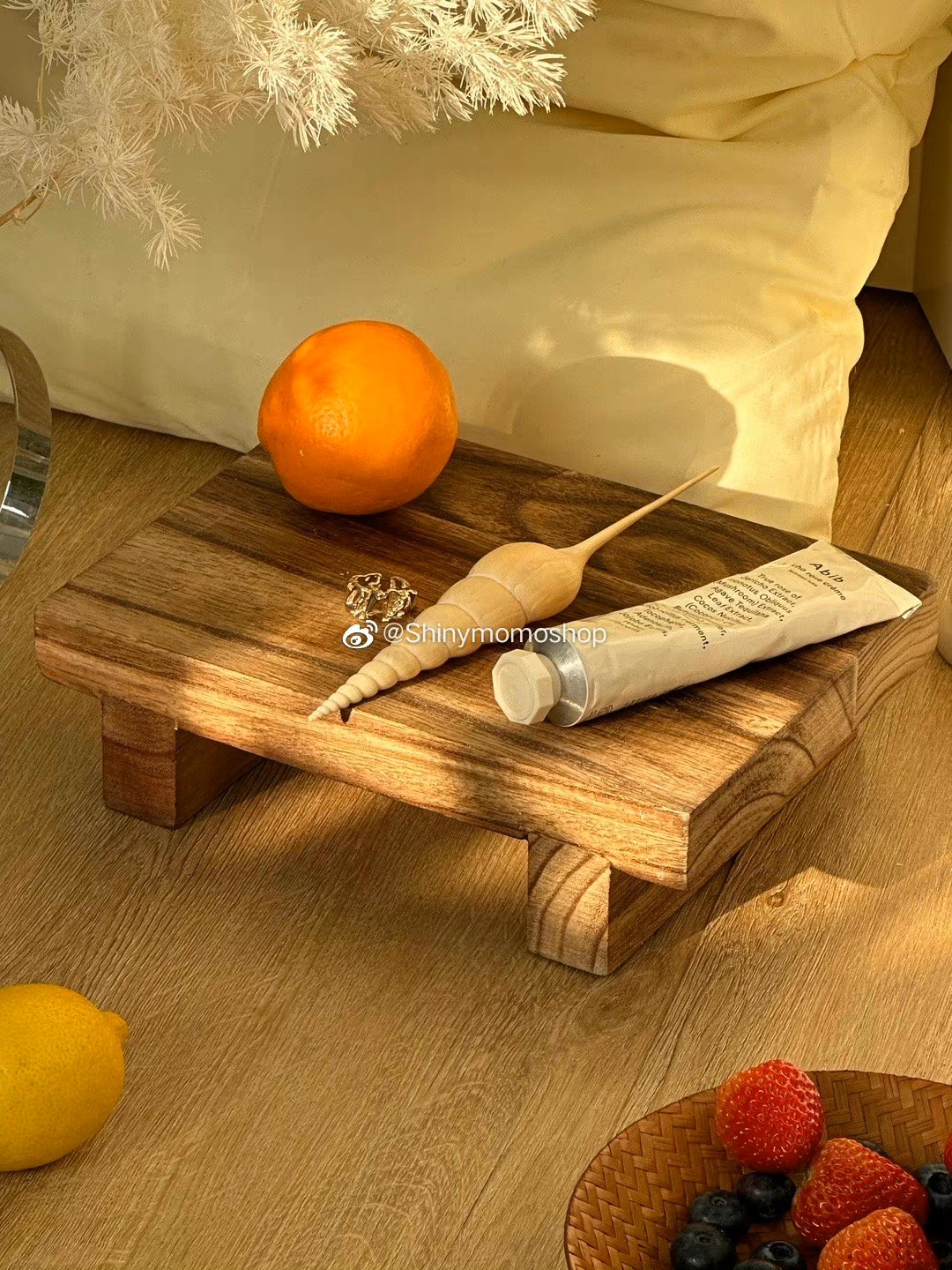 日式木託盤創意擺件置物架高腳木小凳子擺件收納桌