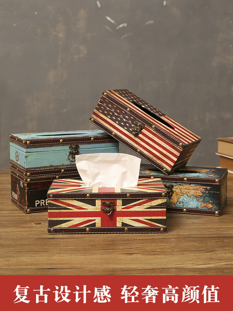 美式複古紙巾盒客厛輕奢紙抽盒家用車載歐式創意收納高級感抽紙盒