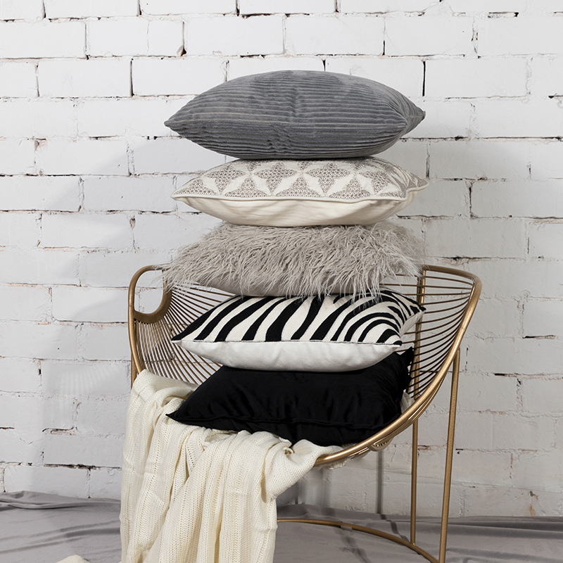 黑白斑馬條紋藝術抱枕套 精緻北歐風 客廳ins風裝飾靠墊