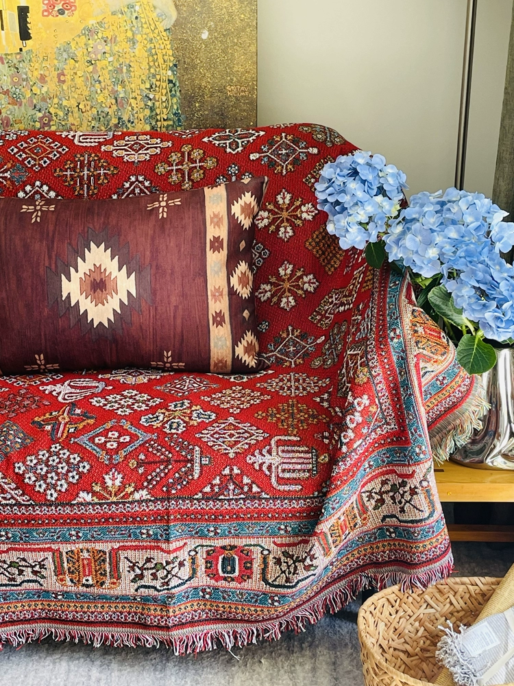 復古紅大尺寸沙發毯 美式單人椅毯 露營毯 民宿毯