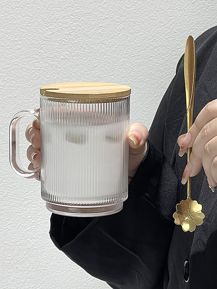 玻璃杯 ins風浮雕玻璃杯 咖啡杯 馬克杯 簡約風格 帶把馬克杯