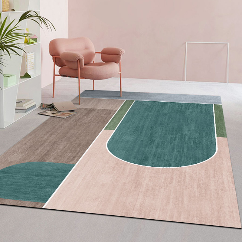北歐ins風地毯 客廳綠色幾何茶几地毯 網紅臥室床邊毯 簡約沙發地墊