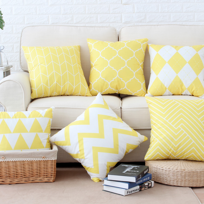 北歐風黃色簡約幾何圖案抱枕套靠墊套家用客廳沙發靠枕